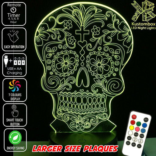 DAY OF THE DEAD SKULL CANDY 3D LED Night Light 7 Colours + Remote Control - Kustombox