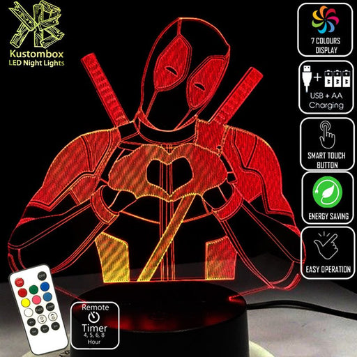 Deadpool Love Hands Marvel Comics 3D - LED Night Light 7 Colours + Remote Control - Kustombox