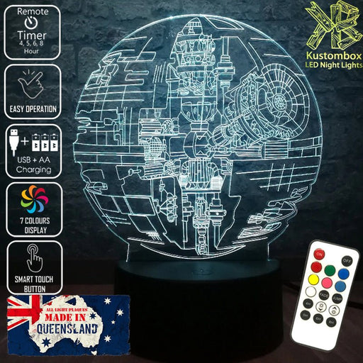 Death Star Imperial Spaceship Schematics Star Wars - LED Night Light 7 Colours + Remote Control - Kustombox
