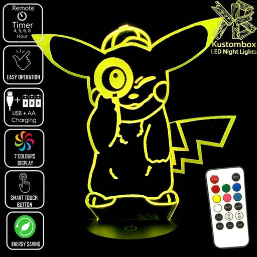 Detective Pikachu Pokemon LED Night Light 7 Colours + Remote Control - Kustombox