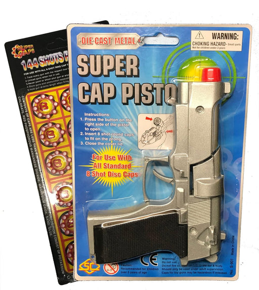 Die Cast Metal Revolver Cap Gun & 8 Ring Caps - Kustomboxtoy gun die castKustomboxCap Gun + 1 card caps