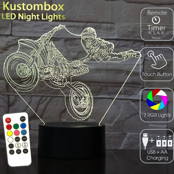 Dirt Bike Freestyle Motocross 3D - LED Night Light 7 Colours + Remote Control - Kustombox