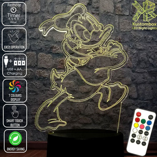 Donald Duck Character Disney- 3D LED Night Light 7 Colours + Remote Control - Kustombox