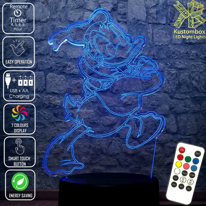 Donald Duck Character Disney- 3D LED Night Light 7 Colours + Remote Control - Kustombox
