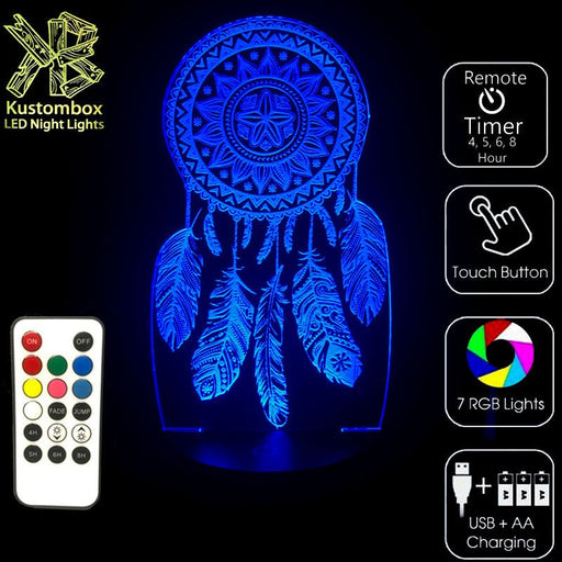Dream Catcher - 3D LED Night Light 7 Colours + Remote Control - Kustombox