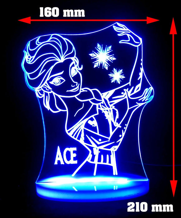 Elsa Frozen Personalised Name - 3D LED Night Light 7 Colours + Remote Control - Kustombox