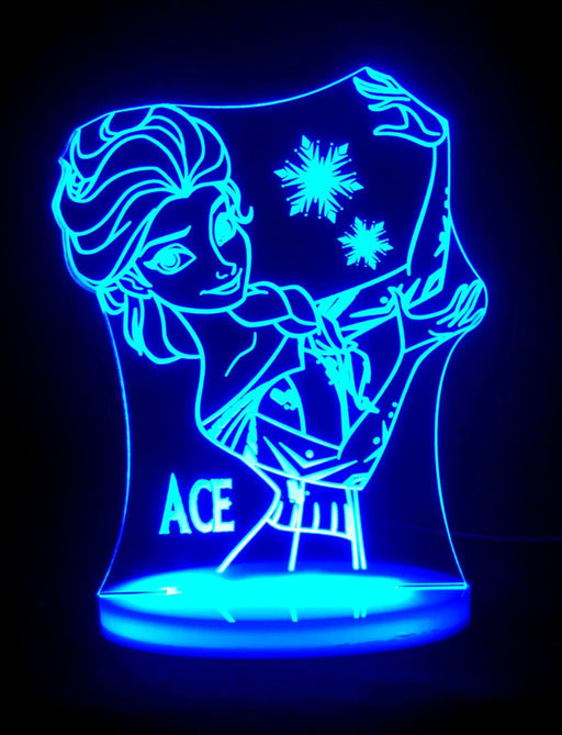 Elsa Frozen Personalised Name - 3D LED Night Light 7 Colours + Remote Control - Kustombox