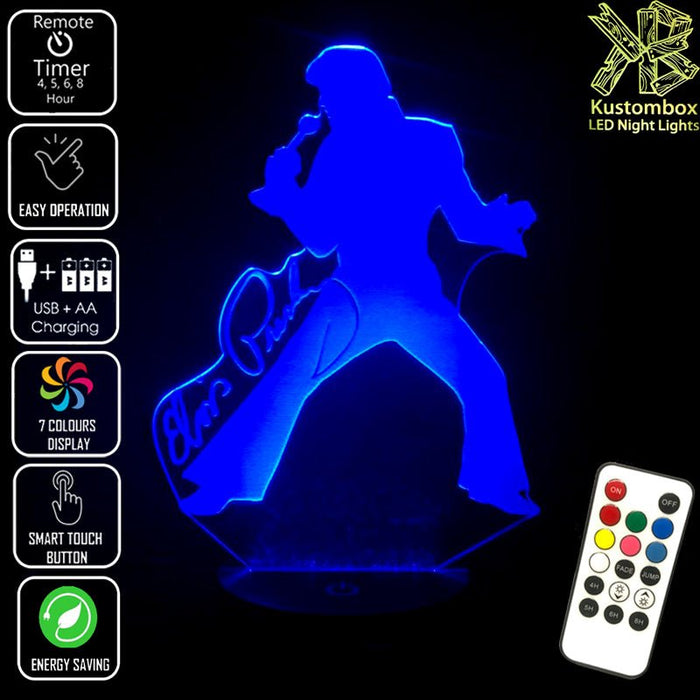 Elvis Presley Statue - 3D LED Night Light 7 Colours + Remote Control - Kustombox music