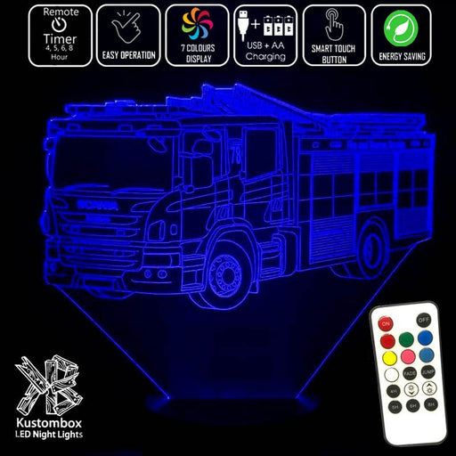 Fire Engine Truck - 3D LED Night Light 7 Colours + Remote Control - Kustombox