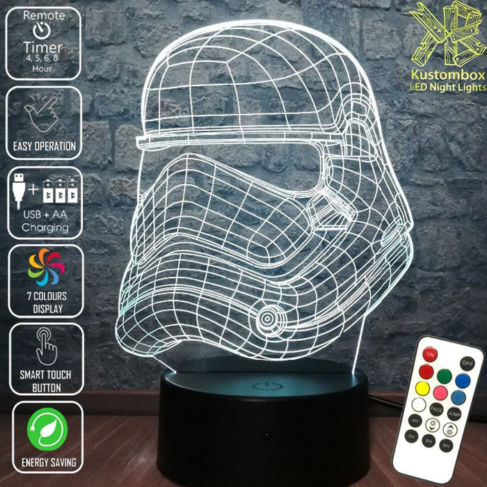 First Order Imperial Stormtrooper Helmet Star Wars - LED Night Light 7 Colours + Remote Control - Kustombox