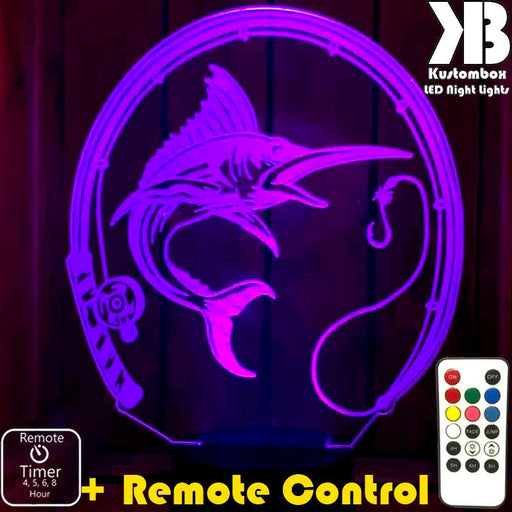 Fishing Marlin - 3D LED Night Light 7 Colours + Remote Control - Kustombox man cave