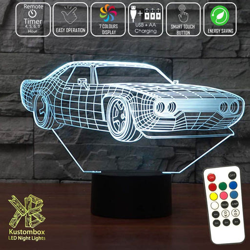 Ford Mustang Street Sports Car 3D - LED Night Light 7 Colours + Remote Control - Kustombox