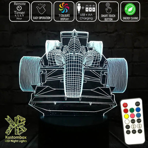 Formula F1 Racing Car 3D - LED Night Light 7 Colours + Remote Control - Kustombox