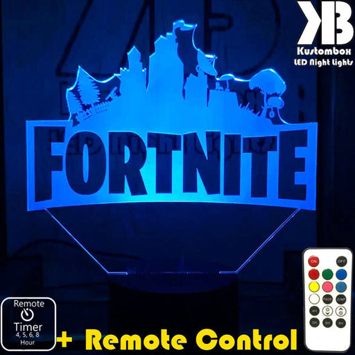 Fortnite Logo - 3D LED Night Light 7 Colours + Remote Control - Kustombox