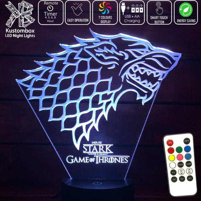 Game of Thrones Stark Sigil - 3D LED Night Light 7 Colours + Remote Control - Kustombox