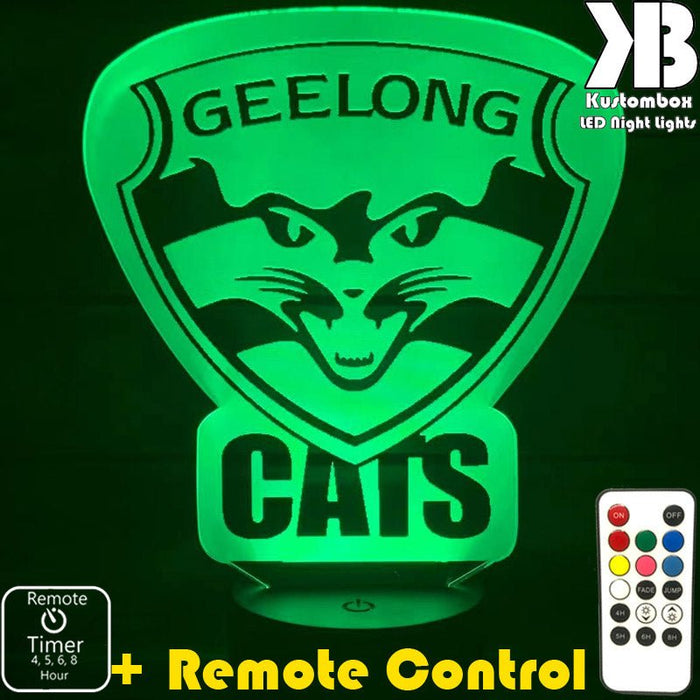 GEELONG CATS Football Club LED Night Light 7 Colours + Remote Control - Kustombox AFL