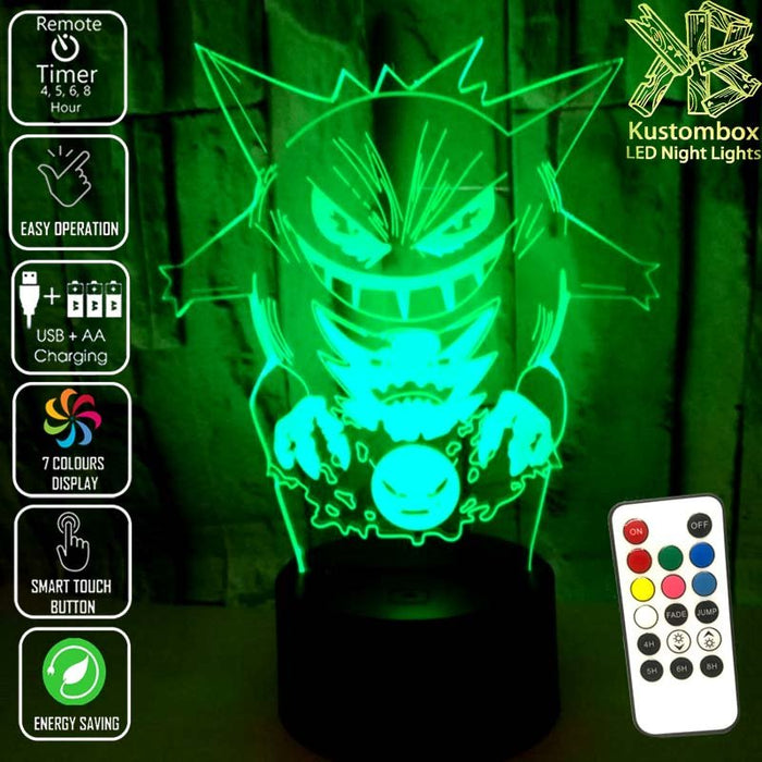 Gengar Pokemon LED Night Light 7 Colours + Remote Control - KustomboxNight Lights & Ambient LightingKustomboxStandard Size