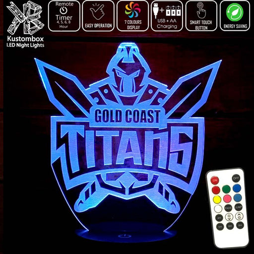 GOLD COAST TITANS Rugby League Football Club LED Night Light 7 Colours + Remote Control - Kustombox NRL