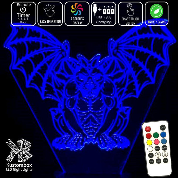 Gothic Gargole - 3D LED Night Light 7 Colours + Remote Control - Kustombox