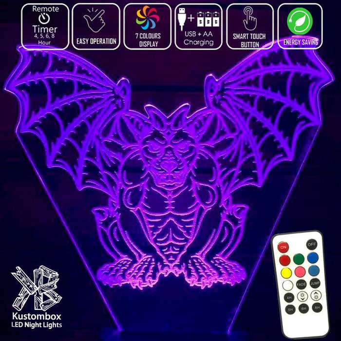 Gothic Gargole - 3D LED Night Light 7 Colours + Remote Control - Kustombox