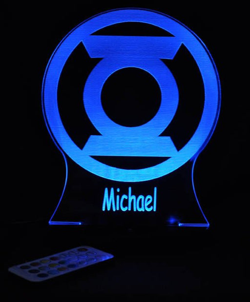 Green Lantern Logo Personalised Name - 3D LED Night Light 7 Colours + Remote Control - Kustombox