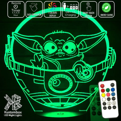 Grogu in Pod Yoda Mandolorian Star Wars - LED Night Light 7 Colours + Remote Control - Kustombox
