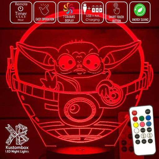 Grogu in Pod Yoda Mandolorian Star Wars - LED Night Light 7 Colours + Remote Control - Kustombox