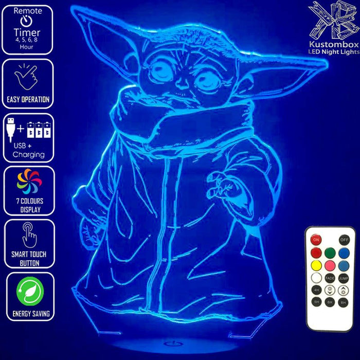 Groku Baby Yoda Mandolorian Star Wars - LED Night Light 7 Colours + Remote Control - Kustombox