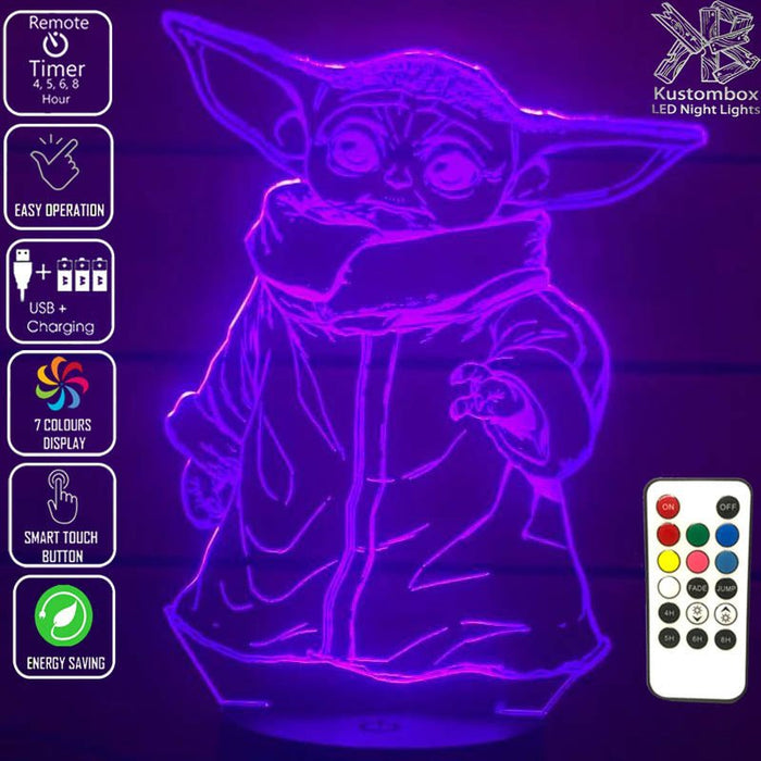 Groku Baby Yoda Mandolorian Star Wars - LED Night Light 7 Colours + Remote Control - Kustombox