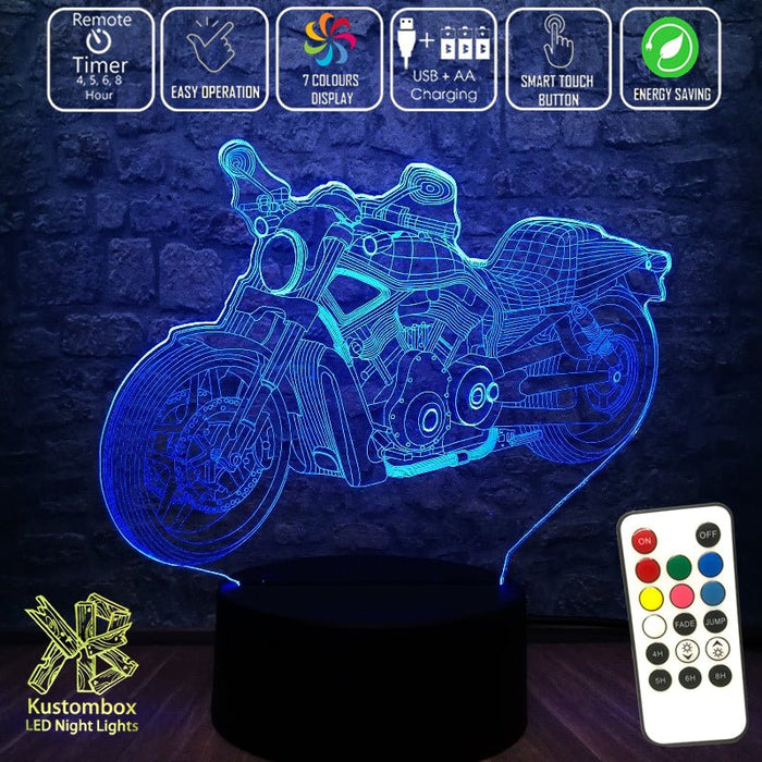 Harley Davidison Motorbike 3D - LED Night Light 7 Colours + Remote Control - Kustombox