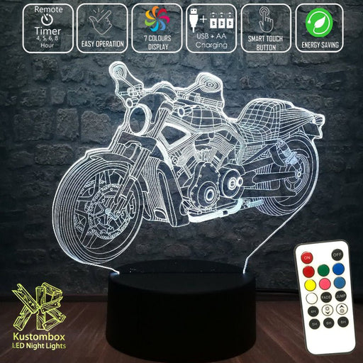 Harley Davidison Motorbike 3D - LED Night Light 7 Colours + Remote Control - Kustombox