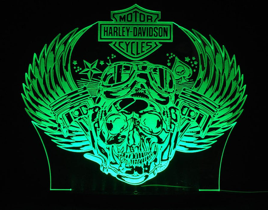 Harley Davidison Skull Piston Motorbike - 3D LED Night Light 7 Colours + Remote Control - Kustombox