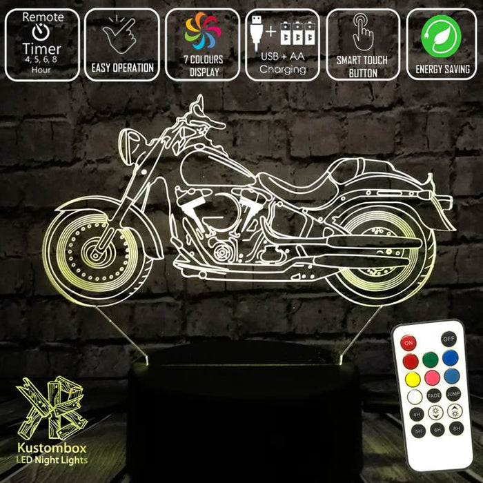 Harley Davidson Motorbike - 3D LED Night Light 7 Colours + Remote Control - Kustombox