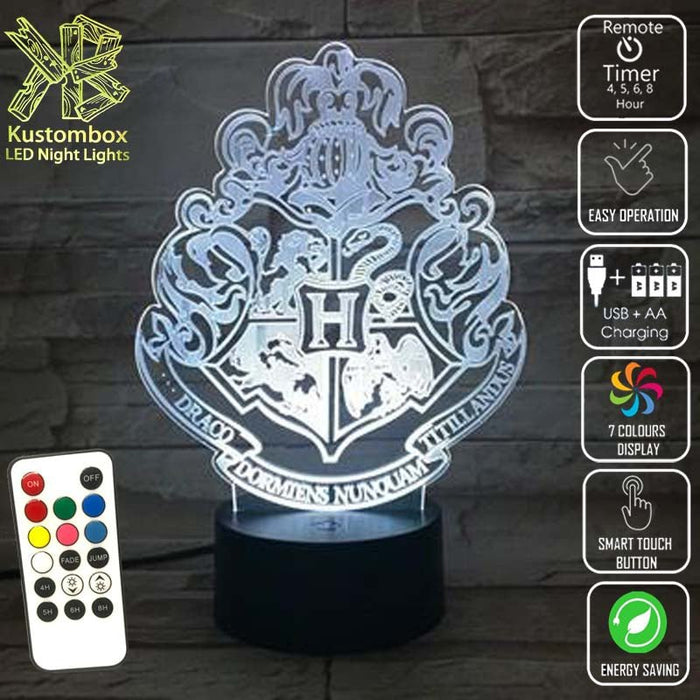 Harry Potter Hogwarts Logo - LED Night Light 7 Colours + Remote Control - Kustombox