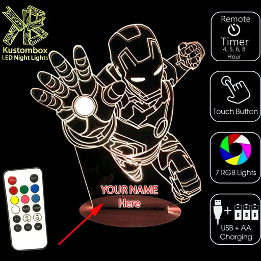 Iron Man Arm Out Avengers - 3D LED Night Light 7 Colours + Remote Control - Kustombox