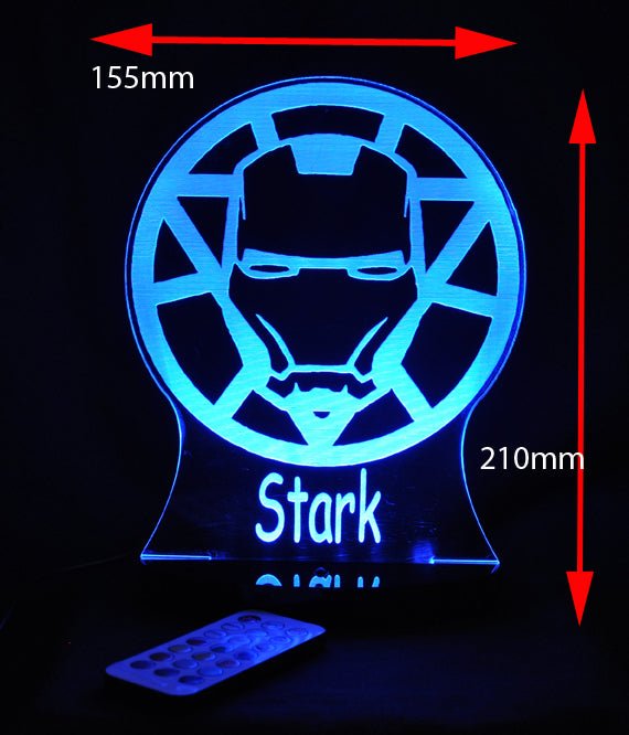 Iron Man Avengers Personalised Name Light - 3D LED Night Light 7 Colours + Remote Control - Kustombox