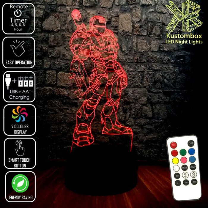 Iron Man War Machine Avengers Tony Stark- 3D LED Night Light 7 Colours + Remote Control - Kustombox