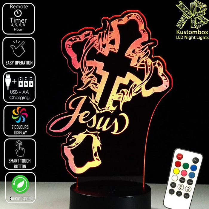 Jesus Christ Cross - 3D LED Night Light 7 Colours + Remote Control - Kustombox