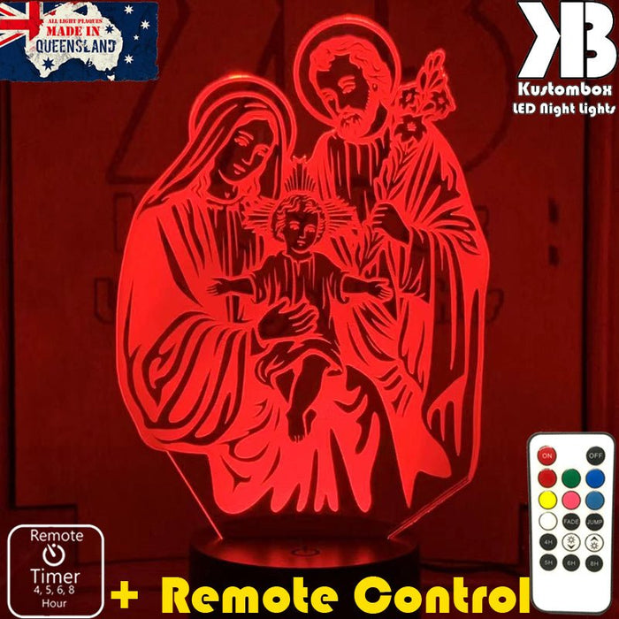 Jesus Christ Mary & Joseph Manger Religious - 3D LED Night Light 7 Colours + Remote Control - Kustombox