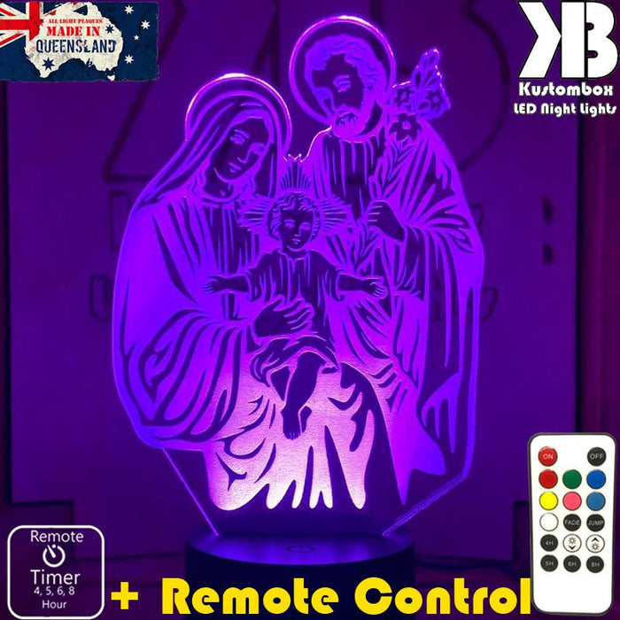 Jesus Christ Mary & Joseph Manger Religious - 3D LED Night Light 7 Colours + Remote Control - Kustombox