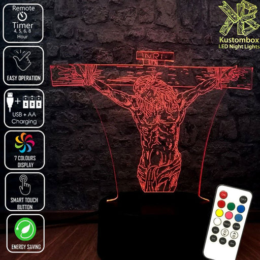 Jesus Christ on the Cross - 3D LED Night Light 7 Colours + Remote Control - Kustombox