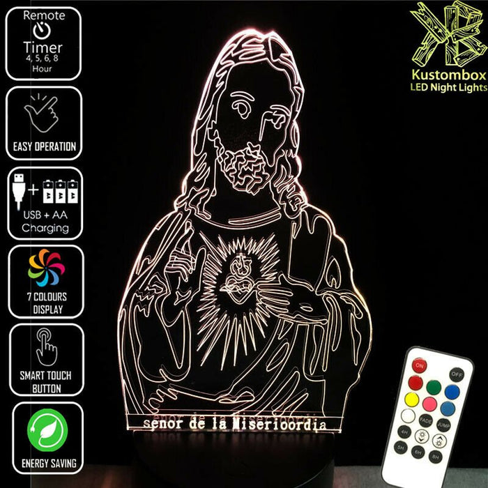 Jesus Christ Religious Statue - 3D LED Night Light 7 Colours + Remote Control - Kustombox