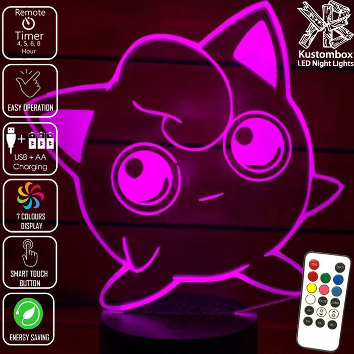 JigglyPuff Pokemon LED Night Light 7 Colours + Remote Control - Kustombox