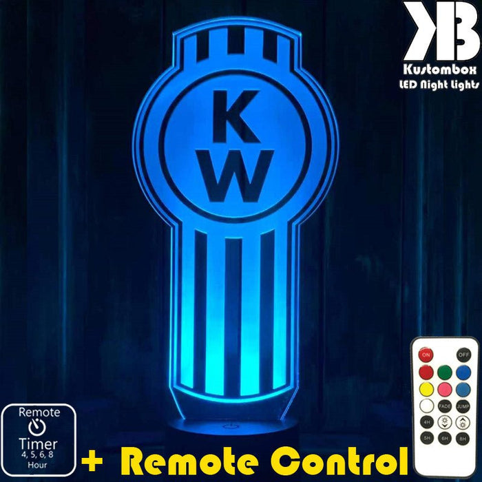 Kenworth Truck Logo - 3D LED Night Light 7 Colours + Remote Control - Kustombox