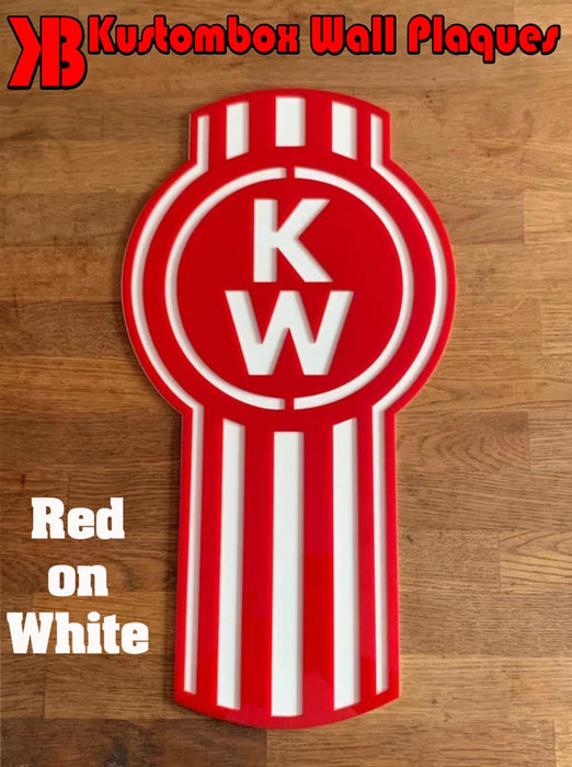Kenworth Truck Logo Wall Mounted Plaque Acrylic Collectors Item - KustomboxWall PlaqueKustomboxRed On White 300mm