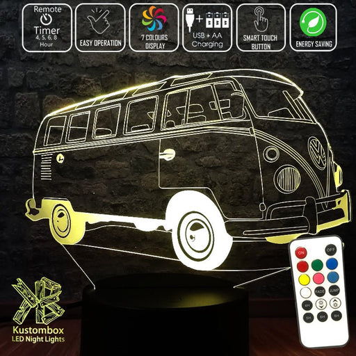 Kombi / Combi Van VW Volks wagon 3D - LED Night Light 7 Colours + Remote Control - Kustombox