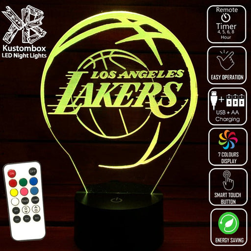 LA LAKERS LOS ANGELES NBA BASKETBALL LED Night Light 7 Colours + Remote Control - Kustombox