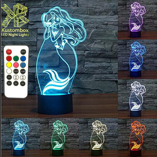 Little Mermaid Ariel Princess LED Night Light 7 Colours + Remote Control - Kustombox