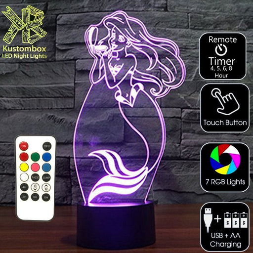 Little Mermaid Ariel Princess LED Night Light 7 Colours + Remote Control - Kustombox