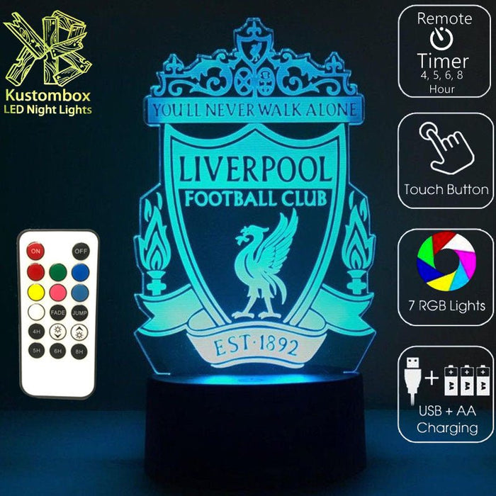 LIVERPOOL Football Club LED Night Light 7 Colours + Remote Control - Kustombox EFC SOCCER